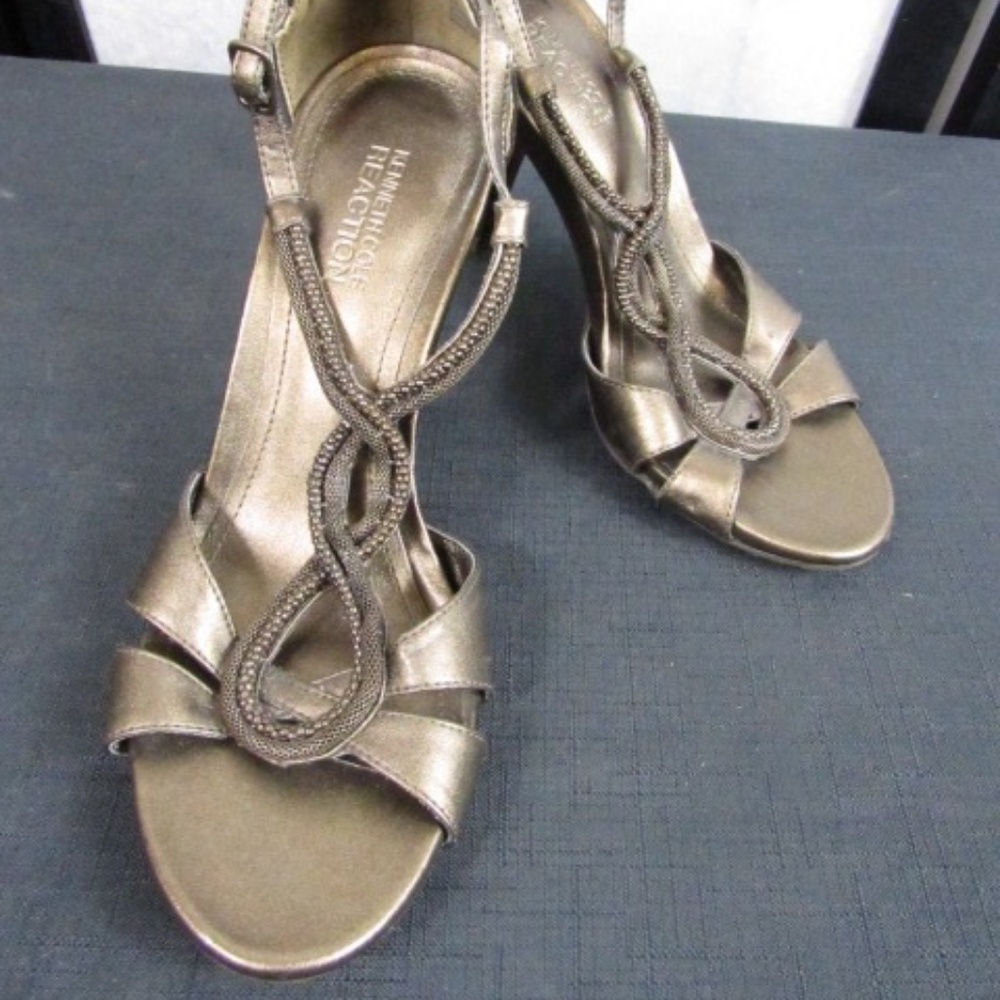 Kenneth Cole Reaction Strappy Heels Shoes Bronze Size 7